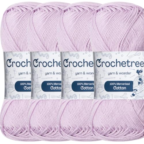 Mercerized Cotton Yarn – Fingering Weight 4-Ply, Each 1.76 oz (50g) / 136 yds (125 m), High-Gloss, Anti-Splitting, Fade-Resistant for Crochet & Knitting, Orchid Bouquet (Pack of 4) - color: Orchid Bouquet