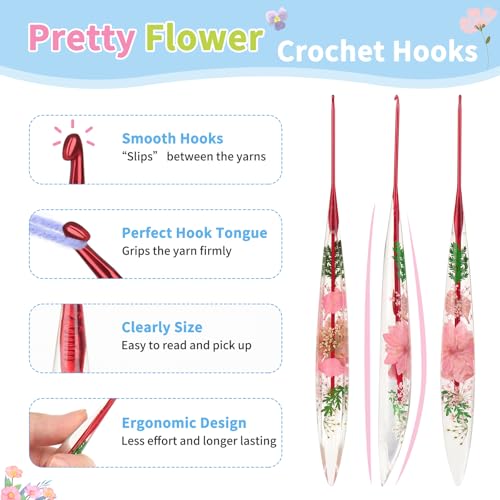 Coopay Crochet Hooks, 2mm Ergonomic Crochet Hook with Floral Plastic Grips | Long Crochet Needles for Crocheting,Stylish and Unique, Ideal for Crocheting Blankets, Dolls, Shawls, Hats, Scarves (B-2.0mm) - size: B-2.0mm