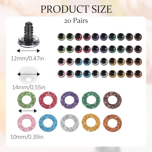 120 Pcs 3D Glitter Eyes for Crochet Animal, 12mm Plastic Safety Eyes | Crochet Doll Eye for DIY Craft Gifts Doll Decorations