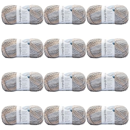 Loops & Threads Neutral Textured Twist Yarn – Bulky Weight Yarn for Knitting, Crochet, Weaving, Arts & Crafts, 12 Pack - color: Neutral