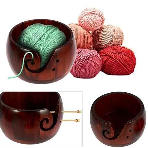 Joyeee Wooden Yarn Bowl, Yarn Holder for Crocheting, Crochet Bowl Accessories Holder with Holes Handmade to Prevent Slipping, Perfect Crochet Holder for Crocheting and Knitting Mothers Day Gift 6'' - color: B