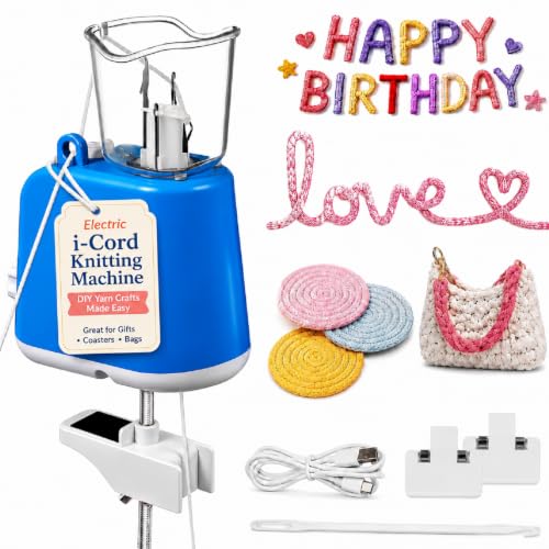 iplusmile Automatic i-Cord Knitting Machine, Electric Yarn Cord Maker Tool for Knitted Wire Art, Tricotin Crochet French Knitter with Fixator Clamp & USB Cable (Blue) - color: Blue