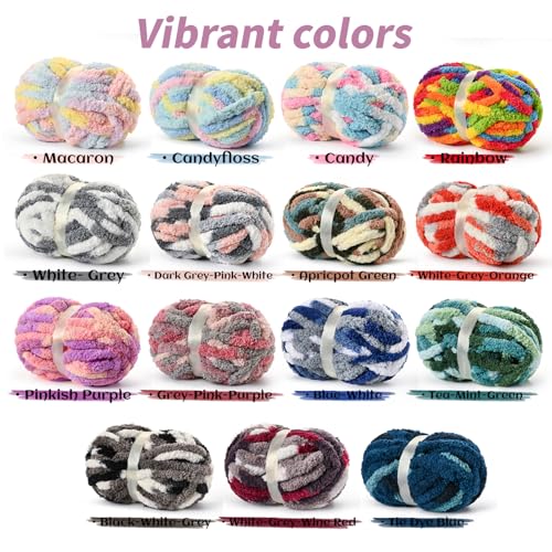 10 Pack Jumbo Chunky Yarn for Hand Knitting, Fluffy Chunky Chenille Yarn for Crocheting, Variegated Chunky Knit Baby Blanket Yarn, 240 yds /70.5 oz Super Bulky Yarn（Pinkish Purple） - color: 10 Pinkish Purple
