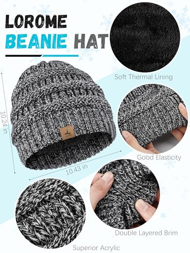LOROME Winter Beanie Hat Scarf Gloves, Warm Fleece Knit Neck Scarf Set Gift | Hats Gloves Scarf Set, Touchscreen Gloves, Universal Size Neck Scarf Set Winter Gifts for Unisex Adult Winter Wear - color: Black and White