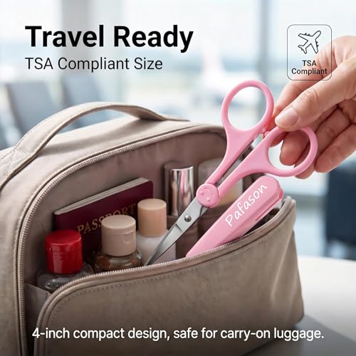 PAFASON Small Travel Sewing Crafting Scissors Set Straight Curved Tip | Stainless Steel for Quilting DIY Knitting Embroidery Cross Stitch Crochet Thread Yarn Paper Detail Cutting Safety Case - color: Curved 3.5in Red + Straight 4in Pink