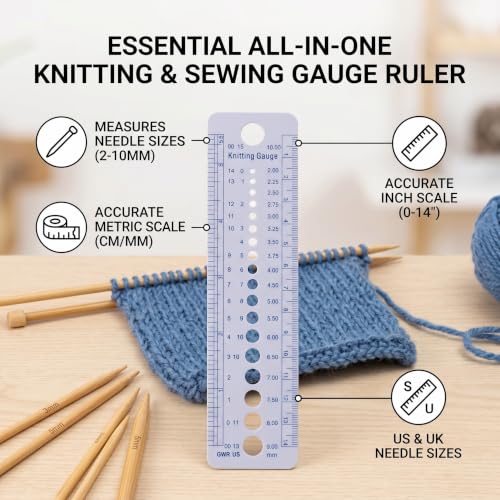 Eujgoov Knitting Needle Gauge Ruler Durable Plastic Sewing Knitting Tools 2-10mm Measurement Easy to Read Carry for Crocheters