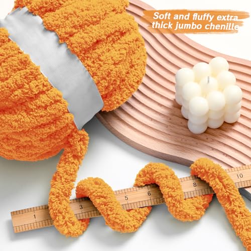 10 Pack Orange Fuzzy Chunky Yarn for Hand Knitting, Bulky Thick Fluffy Chenille Yarn for Crocheting, 240yds/70.5oz Jumbo Crochet Yarns, Soft Chunky Knit Blanket Yarn for Crochet - color: 10 Orange