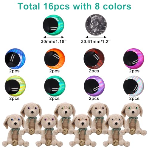 BUXIMN 16pcs 30mm 3D Large Safety Eyes for Crocheting, Tie Dye Laser Crochet Safety Eyes,for Stuffed Animals Doll Eye Crafts - color: Colorful A, size: 30mm