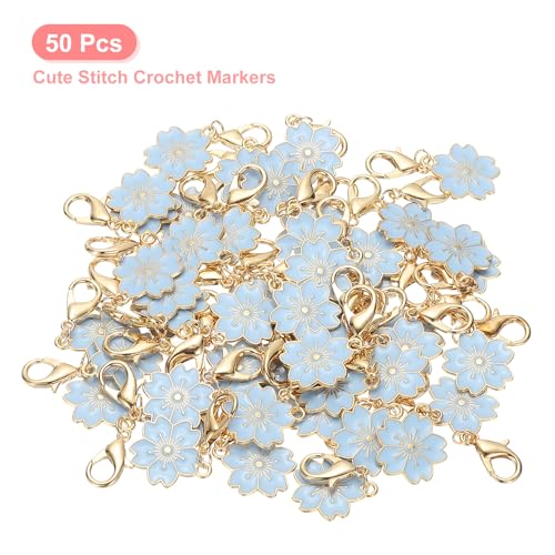 PATIKIL Flower Crochet Stitch Markers, Knitting Cherry Blossom Charm Marker for DIY Craft - color: Blue