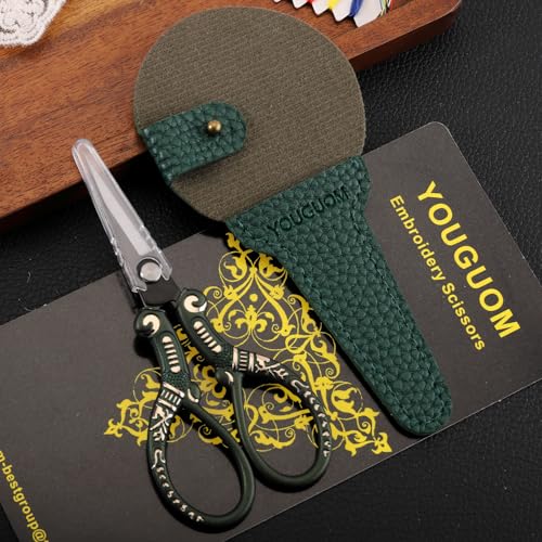 YOUGUOM Small Embroidery Scissors with Cover, Crochet Shears | Straight Tip, All Purpose for Craft Sewing Needlework Quilting Knitting Cross Stitch Thread Yarn Paper Fabric Detail Cutting - color: Dark Green