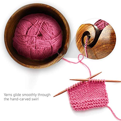 Joyeee Wooden Yarn Bowl, Yarn Holder for Crocheting, Crochet Bowl Accessories Holder with Holes Handmade to Prevent Slipping, Perfect Crochet Holder for Crocheting and Knitting Mothers Day Gift 7.9'' - color: Rosewood no lid,7.9''