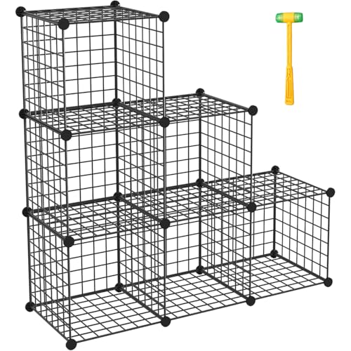 Wire Cube Storage Organizer, Metal Storage Shelves Bookshelf, Stackable Modular Closet Organizer for Bedroom Living Room, Office, Storage Shelves (6 Cubes, Iron) - color: Iron, size: 6 Cubes