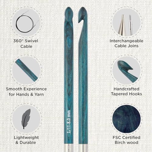 KnitPro Dreamz Deluxe Afghan/Tunisian Crochet Hook Set | 8 US Sizes (E to L) - size: Deluxe