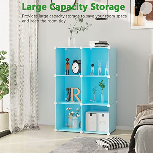 C&AHOME 6-Cube Storage Organizer Cube Shelf Closet Storage Bookcase, Blue | Stackable Cubby Storage, Bookshelf, Portable Plastic Storage Closet Organizer, DIY Modular Shelving Units for Home, Wardrobe - color: Blue