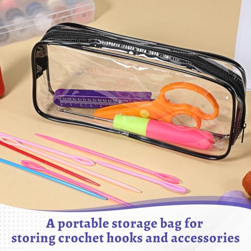 KongTiva 4 Pack 18" x 15" x 9" Large Yarn Storage Bags Set with Crochet Bag | Clear Yarn Storage Organizer with Zippers and Handles, Crochet Bag Knitting Bag for Knitting Needles Crochet Hooks
