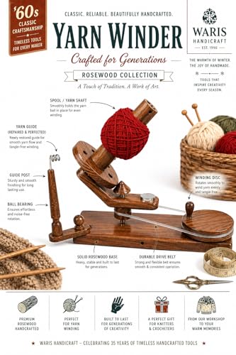 Wooden Yarn Ball Winder with Tabletop Umbrella Yarn Swift Combo, Handcrafted Solid Wood Yarn Winding Set, Adjustable Swift for Knitting, Crocheting & Fiber Arts, Easy Clamp-On Design