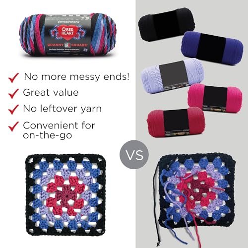 Red Heart Granny Square Crochet Yarn, Black-Grape Granny, 3-Pack | All In One Granny Square Yarn, #4 Medium Worsted Weight 100% Acrylic, Makes Up to 14 Squares, 440 yards, 250g/8.8oz - color: Grape Granny, size: 250g/417yds per ball, pack of 3