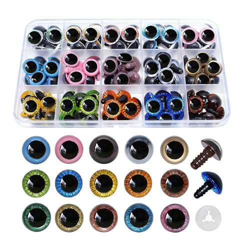 ARTCXC 180pcs 3Style 15mm&16mm Safety Eyes Craft Eyes for DIY Crochet | 180pcs(90pcs Eyes + 90pcs Washers), Rich Variety Colors and Styles, for DIY Crochet Dolls Plush Animal Handmade Crafts Decor