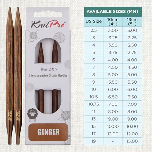 KnitPro Ginger Interchangeable Circular Needles 5" (13cm) | US Size 10.75 (7mm) - size: US 10.75 (7mm)