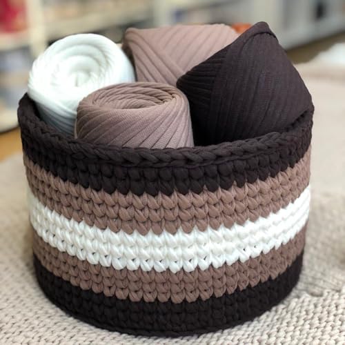 Bobilon 7-9 mm T-Shirt Yarn Kit - 4 Cotton Balls, Crochet - Chicago Set | 4 matching cotton t shirt yarn balls, 54 yds each (216 total), 7-9 mm; ideal for crochet bags and baskets - color: Chicago