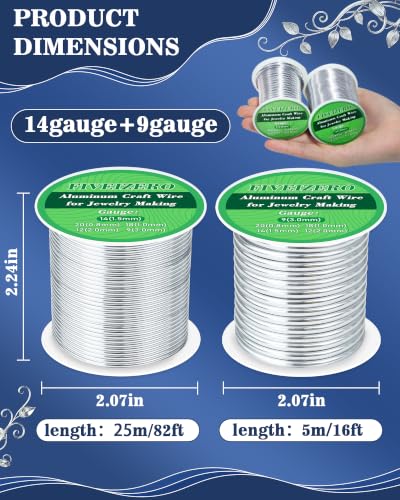 FIVEIZERO 14&9 Gauge Wire Aluminum Craft Wire,Sliver Jewelry Wire | Bendable Metal Wire;1.5mm/3mm Wire for Jewelry Making,Wire Wrapping,Floral Sculptures,Clay & Christmas Ornaments Crafting - size: 14+9 Gauge
