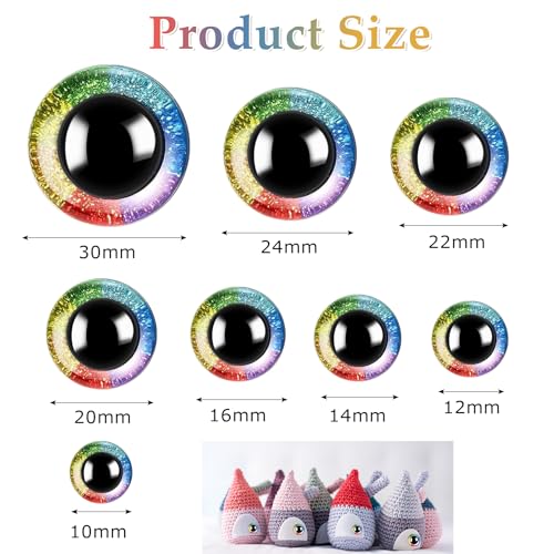 160pcs Rainbow Glitter Safety Eyes for Amigurumi Large Plastic Eye for Stuffed Animals for DIY Dolls Puppets Bear Crafts Animals Amigurumi Making Supplies(Rainbow) - color: Rainbow