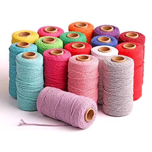 (109 Yards/1.5mm/35 Colors Optional) Cotton Baker Twine DIY Craft Macramé Natural Cotton Rope Craft Making Knitting String Rope DIY Wedding Decor Supply Christmas Wrapping (Yellow) - color: Yellow