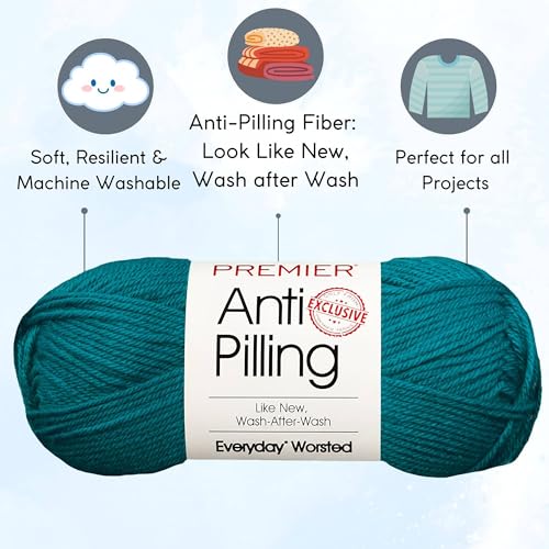 Premier Yarns Anti-Pilling Everyday Peacock 100-31 | 3 Skeins, Same Dye Lot, Project Bag, #4 Worsted, 100% Anti-Pilling-Acrylic, Ideal for Crochet or Knitting Blankets, Scarves - color: Dn100-31-Peacock