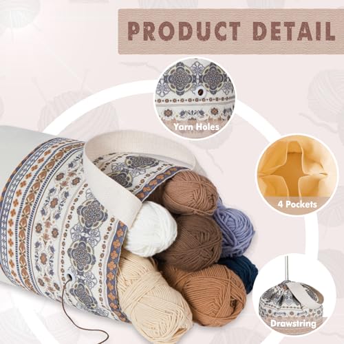 Yarn Bag, Knitting Crochet Bag, Portable Yarn Storage Bags Organizer for Crocheting Project, Store Skein Ball, Short Knitting Needle (Medium, Brown Style) - color: Brown Style, size: Medium
