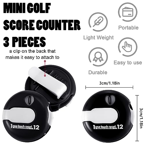 Frienda Golf Score Counter with One Touch Reset | Clip-on Golf Stroke Counter for Women and Men, One-press Reset Counts to 12, Attaches to Glove Collar Belt, Mini Scorekeeper - color: Black