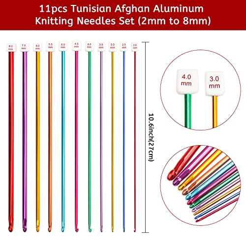 23 Pieces Tunisian Crochet Hooks Set, AHIER 12PCS Bamboo Crochet Hooks 3-10mm and 11PCS Tunisian Afghan Aluminum Knitting Needles Set 2-8mm (Transparent)