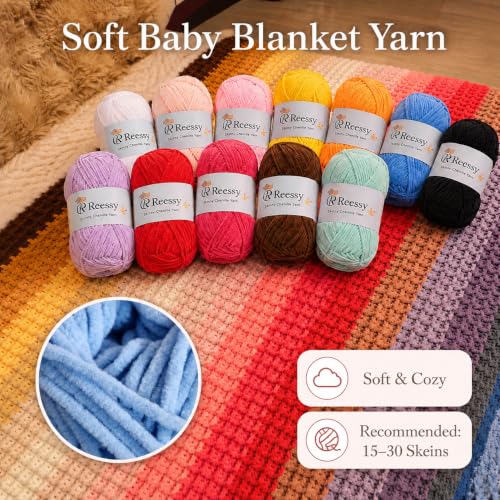 Skinny Chenille Yarn for Crocheting – 12 Pack Soft Matte Fine Chenille, 50g/158yd Each (1896yd Total), CYC #2 Baby Blanket Yarn for Plush Toys, Blankets & Large Projects(Bold Mix) - color: Bold Mix