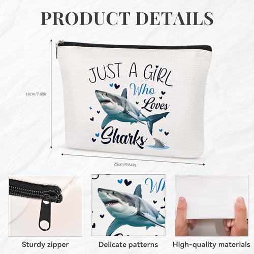 Shark Gifts Makeup Bag for Sharks Lover Girl Travel Cosmetic Bag for Women Portable Travel Toiletry Pouch with Zipper(Just A Girl Who Loves Sharks) - style: Shark