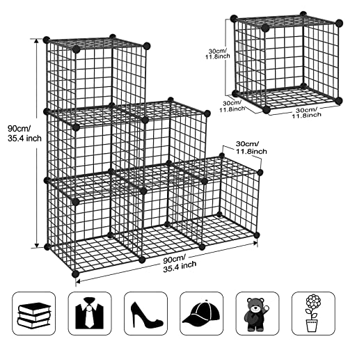 Wire Cube Storage Organizer, Metal Storage Shelves Bookshelf, Stackable Modular Closet Organizer for Bedroom Living Room, Office, Storage Shelves (6 Cubes, Iron) - color: Iron, size: 6 Cubes