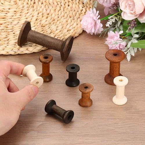 MECCANIXITY 26 Pcs 0.6"x1" Small Empty Thread Spools, Natural Color Unfinished Wooden Spools Wire Weaving Bobbins, Wire Weaving Bobbins for Embroidery DIY Sewing Machines Cord Jewelry Chain - color: Natural Color, size: 0.6"x1"
