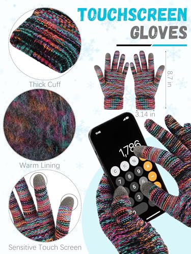 LOROME Winter Beanie Hat Scarf Gloves, Warm Fleece Knit Neck Scarf Set Gift | Hats Gloves Scarf Set, Touchscreen Gloves, Universal Size Neck Scarf Set Winter Gifts for Unisex Adult Winter Wear - color: Colorful