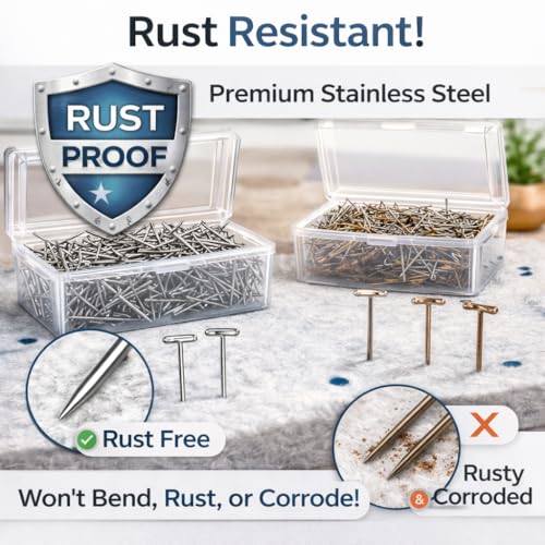 500 PCS T Pins 1.75 Inch, Stainless Steel T-Shaped Straight Pins | Durable Metal T Pins for Sewing, Wig Making, Foam Blocks, Knitting, Crafts and DIY Projects with Secure Hold and Easy Use