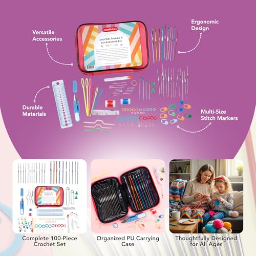 Incraftables Crochet Hooks Set with Case – 100 Pieces - Complete Crochet Kit for Beginners & Professionals – Ergonomic Crochet Hooks, Crochet Accessories, Crochet Tools & More - style: Crochet Hooks