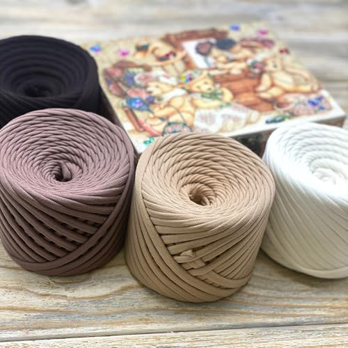 Bobilon 7-9 mm T-Shirt Yarn Kit - 4 Cotton Balls, Crochet - Chicago Set | 4 matching cotton t shirt yarn balls, 54 yds each (216 total), 7-9 mm; ideal for crochet bags and baskets - color: Chicago