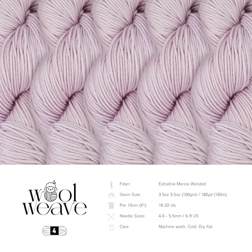 Woolweave Worsted Weight Yarn - 100% Extrafine Merino Wool Yarn for Knitting & Crocheting - Hand Dyed, Ultra-Soft & Warm - 100g Skein, 180 Yards - Machine Washable - color: Lilac