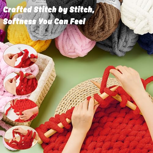 Inhand Classic Red Chunky Chenille Yarn for Hand Knitting,Thick Bulky Mom Blanket Yarn for Crocheting,Soft Fluffy Yarn for Mother’s Day Gifts and Crafts for Women/Grandma,8 Pack (29.5Yds/8.4oz Each) - color: Classic Red, size: 8 Pack
