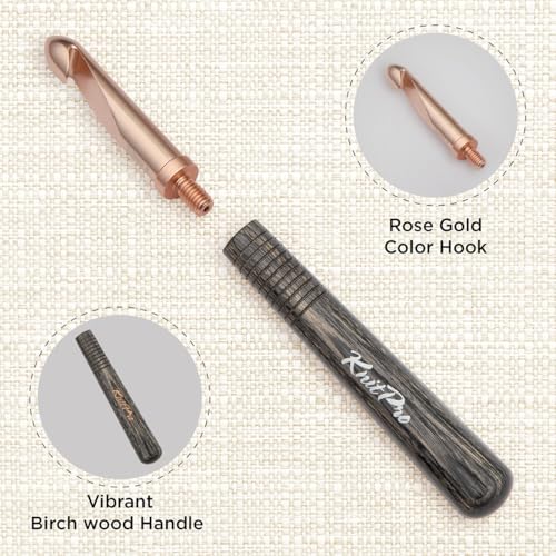 KnitPro Oasis Starter Crochet Hook Set - 1 Wooden Handle, 7 Hooks in Sizes 2mm to 5mm, 1 Rose Gold Scissors, 1 Tape Measure, 10 Metal Locking Stitch Markers, 1 Gripper - size: Starter