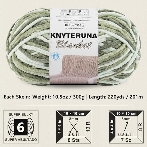 #6 Super Bulky Blanket Yarn for Crocheting - 4 Skeins(Each 10.5oz/300g, 220yds/201m), Chunky Chenille Thick Plush Big Soft Yarn for Crocheting Knitting Blankets, Forest & Sage & Mint - color: Tie Dye Forest & Sage & Mint