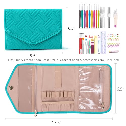 Crochet Hook Case - Foldable Organizer for Knitting & Crochet Supplies - Knitting Accessories - color: Teal, size: 7 Inches