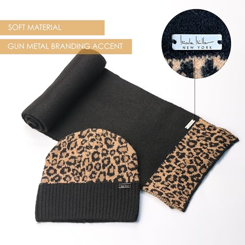 Nicole Miller New York Women's Hanging Scarf and Beanie Hat Set - color: Leopard