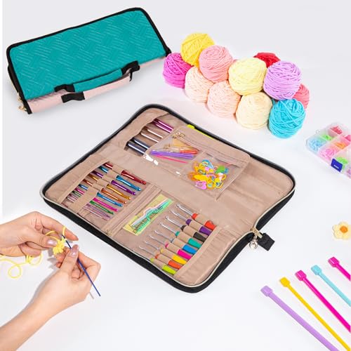 Knitting Needles Case (Up to 14 Inches) - Organizer for Knitting and Crochet Accessories - Empty Hook Case - color: Black, size: 14 Inches