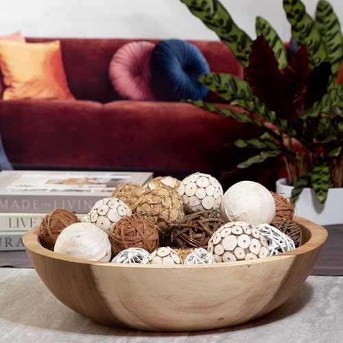 ANDALUCA Extra Large Hand Carved Round Decorative Teak Wood Bowl (16" Diameter) - size: 16" Diameter