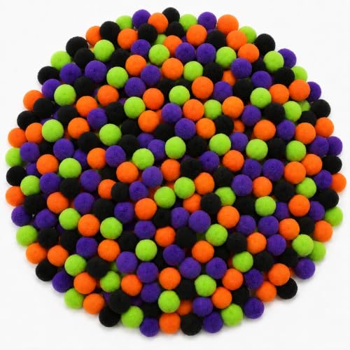 Qumenan 1500 Pcs Halloween Pom Poms Orange Black Purple Green Puff Balls 1 cm Mini Puff Balls for Halloween DIY Crafts, Classroom Art Projects, Party Decorations - style: Halloween