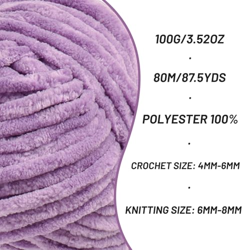 3 Pack Fluffy Chenille Yarn for Crocheting, Chunky Velvet Yarns for Crochet Amigurumi, Baby Yarn for Crocheting Soft Blanket, 262.4yds /10.5 oz Bulky Yarns for Crafts/Hats/Shoes/Socks (3 Light Purple) - color: 3 Light Purple