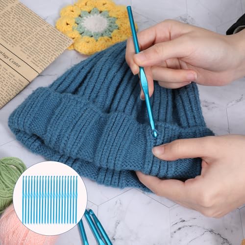 LIQWEI 20PCS Crochet Hooks, 5MM Aluminum Crochet Needle US Size H (Size 8), Crochet Hooks Bulk for Craft Yarn Contribute to Beginners (Blue)